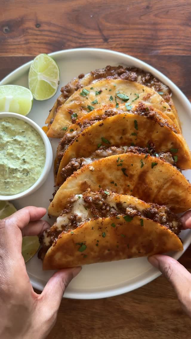 Crispy Beef Tacos with Cilantro Lime Sauce